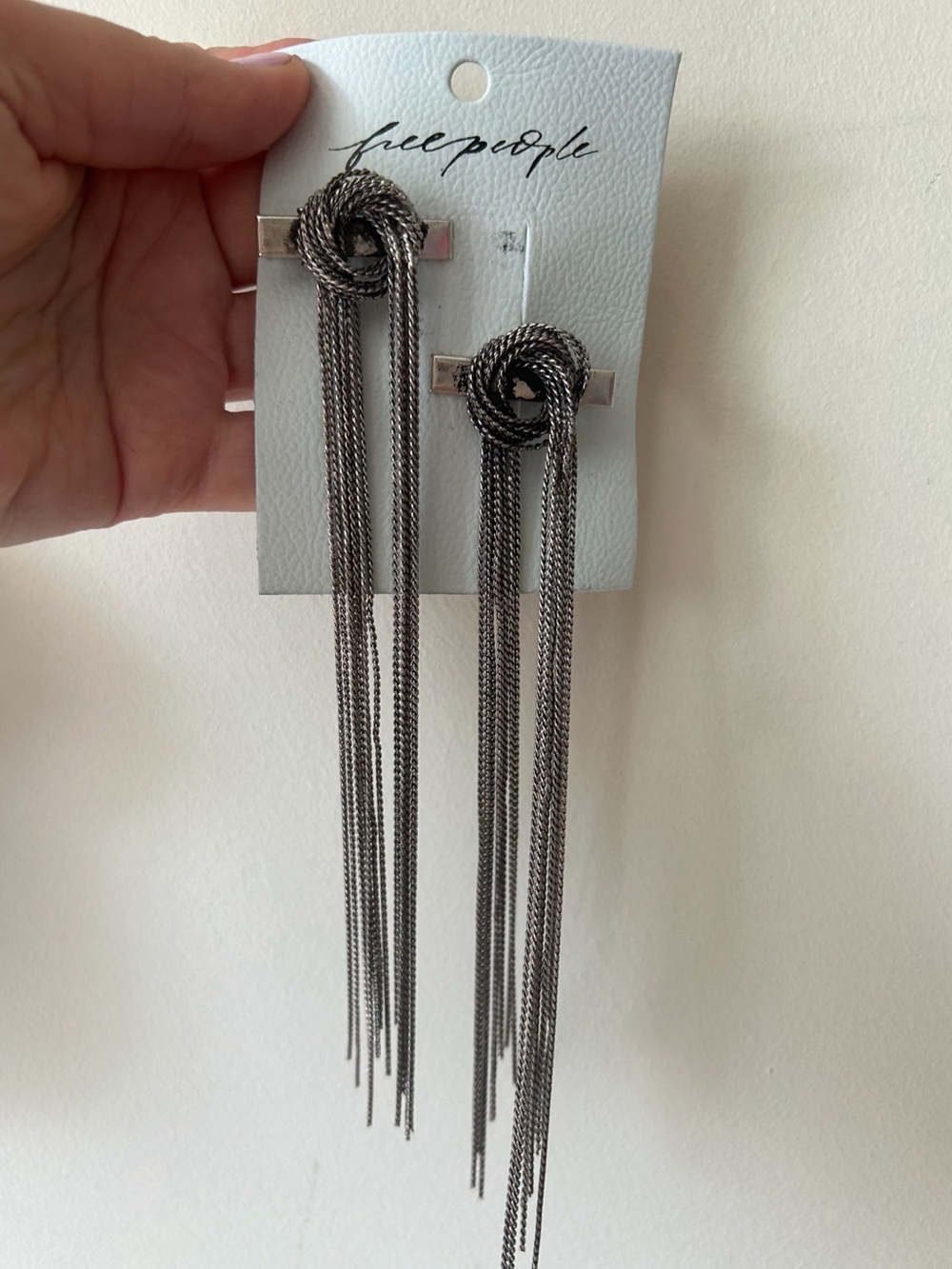 Free People NWT silver tone long hanging chins hair clips set of 2